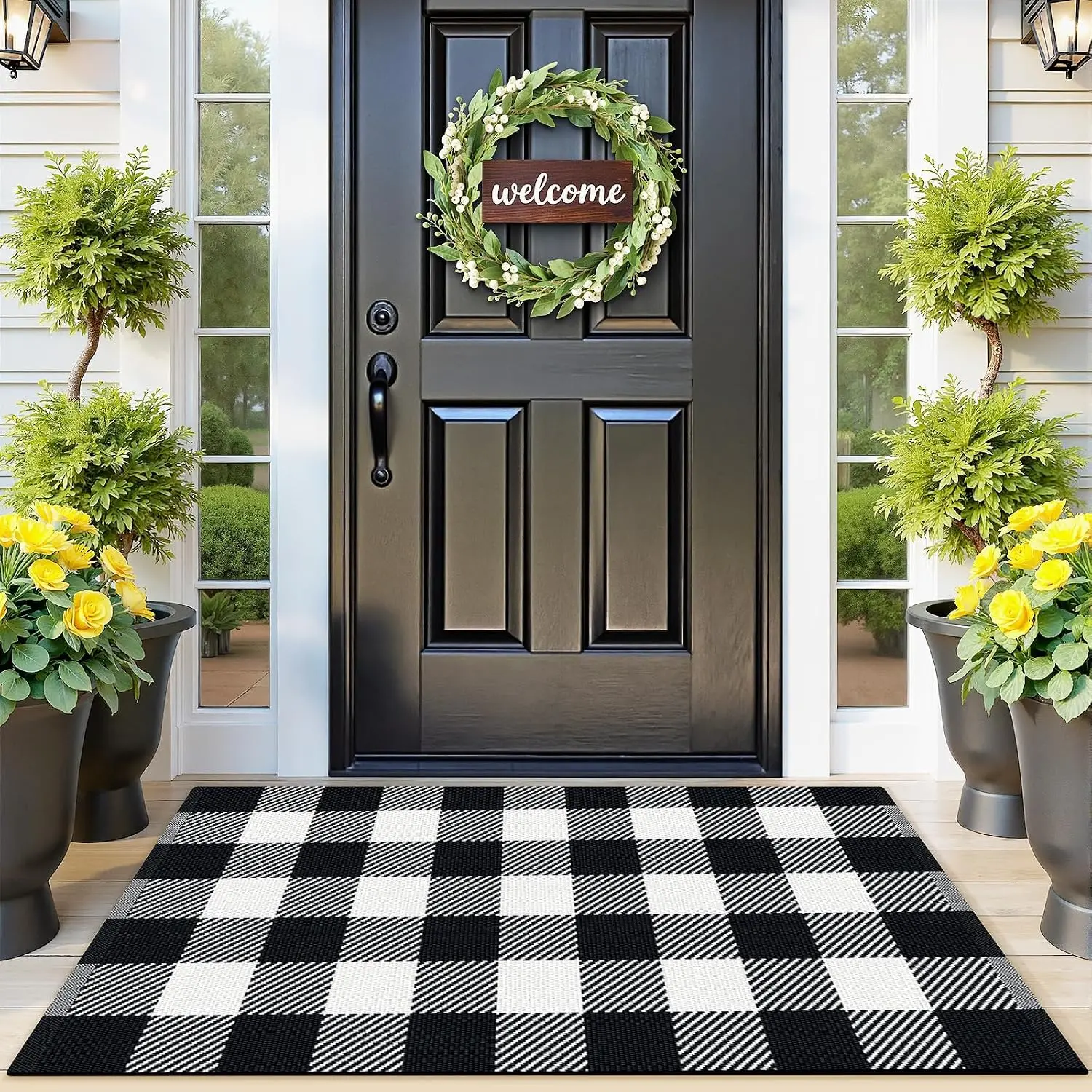 Outdoor Rugs,  Area Rug Checkered 2’4’’x3’7’’ | Soft Machine Washable Rug,  Woven Fabric, Welcome Mat for  Decor, Bedroom, Doormat, Balcony, Porch, Patio, Holiday