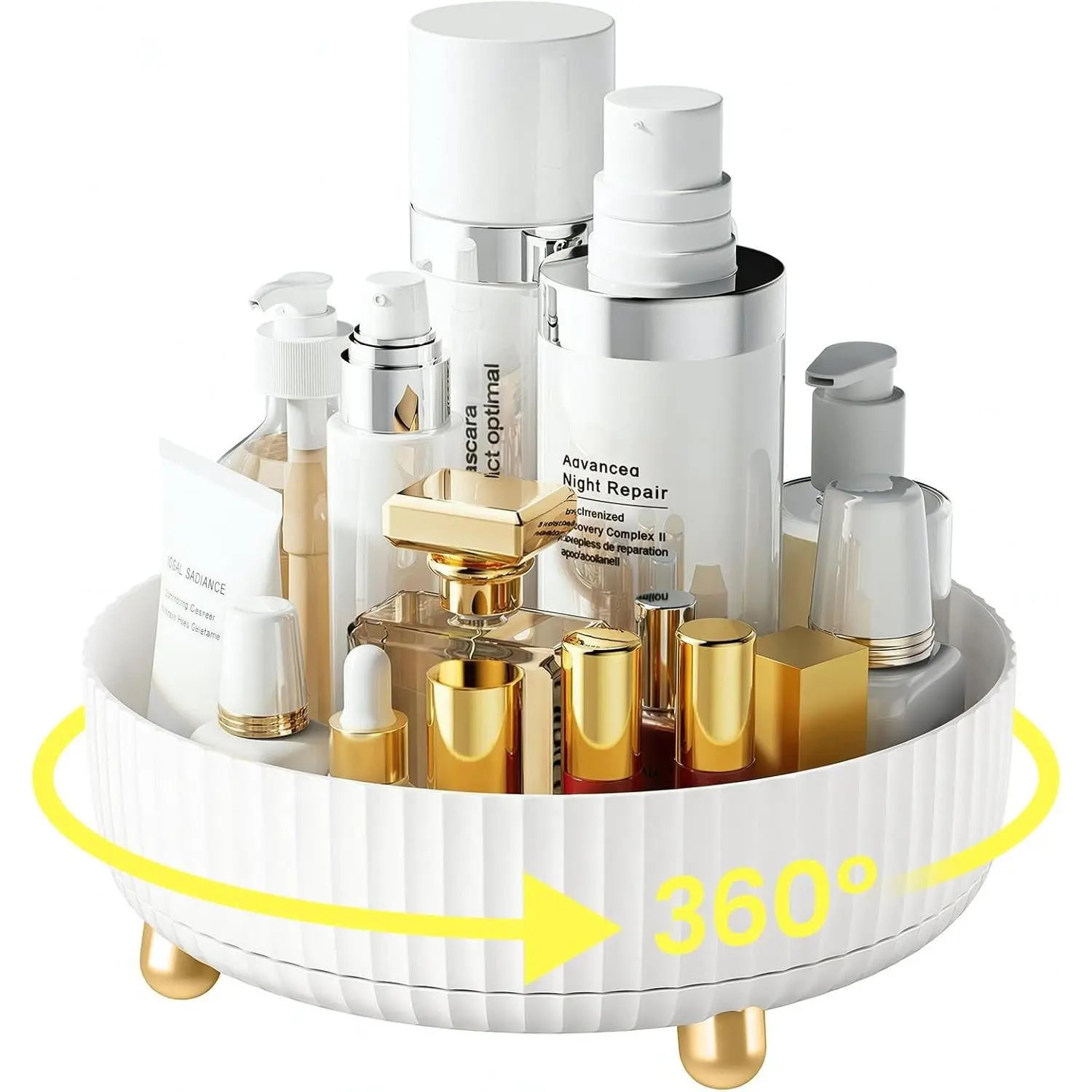 [Elegant White] Perfume Organizer, [360° Rotating] Vanity Organizer, [Minimalist Chic] Lazy Susan, Bathroom Organizers and Storage, Makeup Organizer for Skincare Cosmetic Holder gift girl