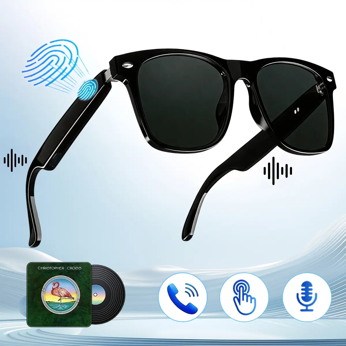 Bluetooth Audio Glasses, Smart Sunglasses with Open Ear Speakers, UV Protection Lens, Hands-Free Calling, Touch Control for Driving, Cycling and Outdoor Sports
