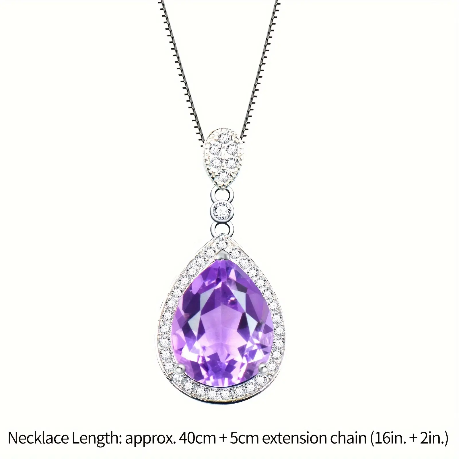 925 Silver Crystal Teardrop Pendant with a Large Square Shape, Stylish and Minimalist Design, Elegant and Versatile Necklace, 17.72inch Long, Perfect Holiday Gift for Mom