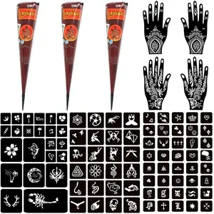 Temporary Tattoo Kits  Henna tattoo cones  Stencils Semi Permanent Tattoo Markers  for Women Men DIY Art Painting Party Gifts