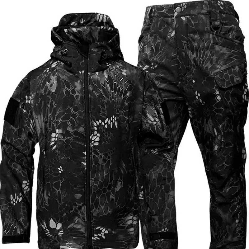 Men's Winter Clothing Soft Shell Windproof and Waterproof Mountaineering Skiing  Fishing Warm Wool  Tactical Set