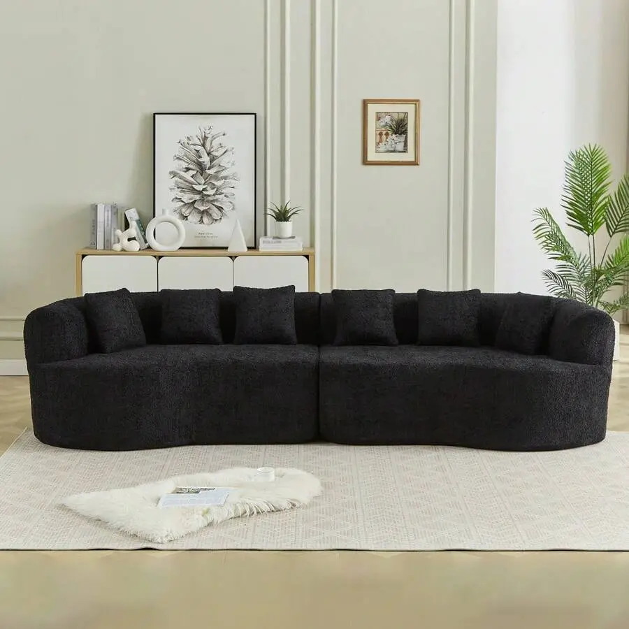111.5 Inch Curved Cloud Sofa, Oversized Modular Sectional Sofa, Deep Seat 4-Seater Chenille Couch With 6 Pillows Living Room, Black