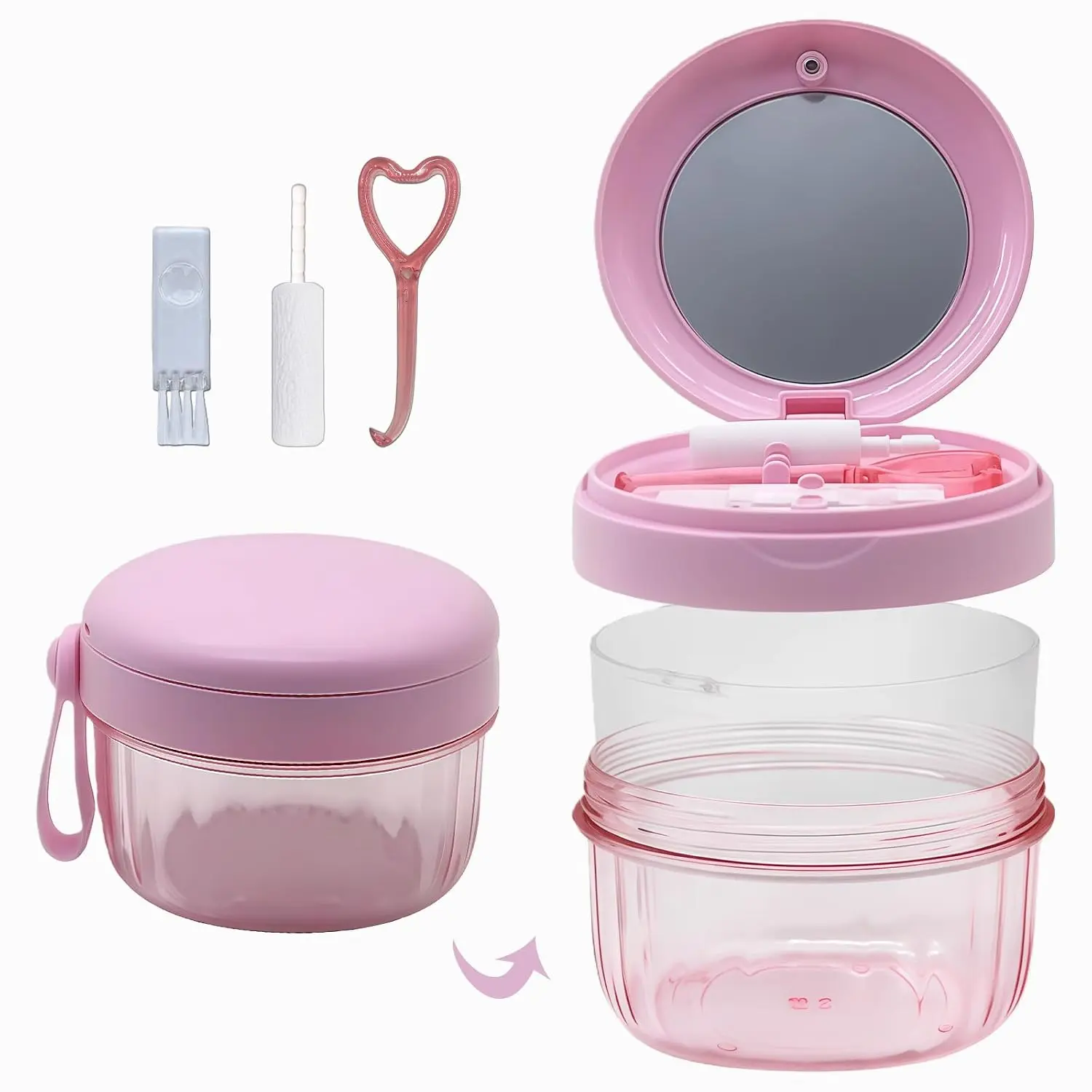 Large Plastic Leakproof Denture Case with Lid - Lightweight Oral Care Denture Bath Cup for Travel Storage, Home Supplies Organizer