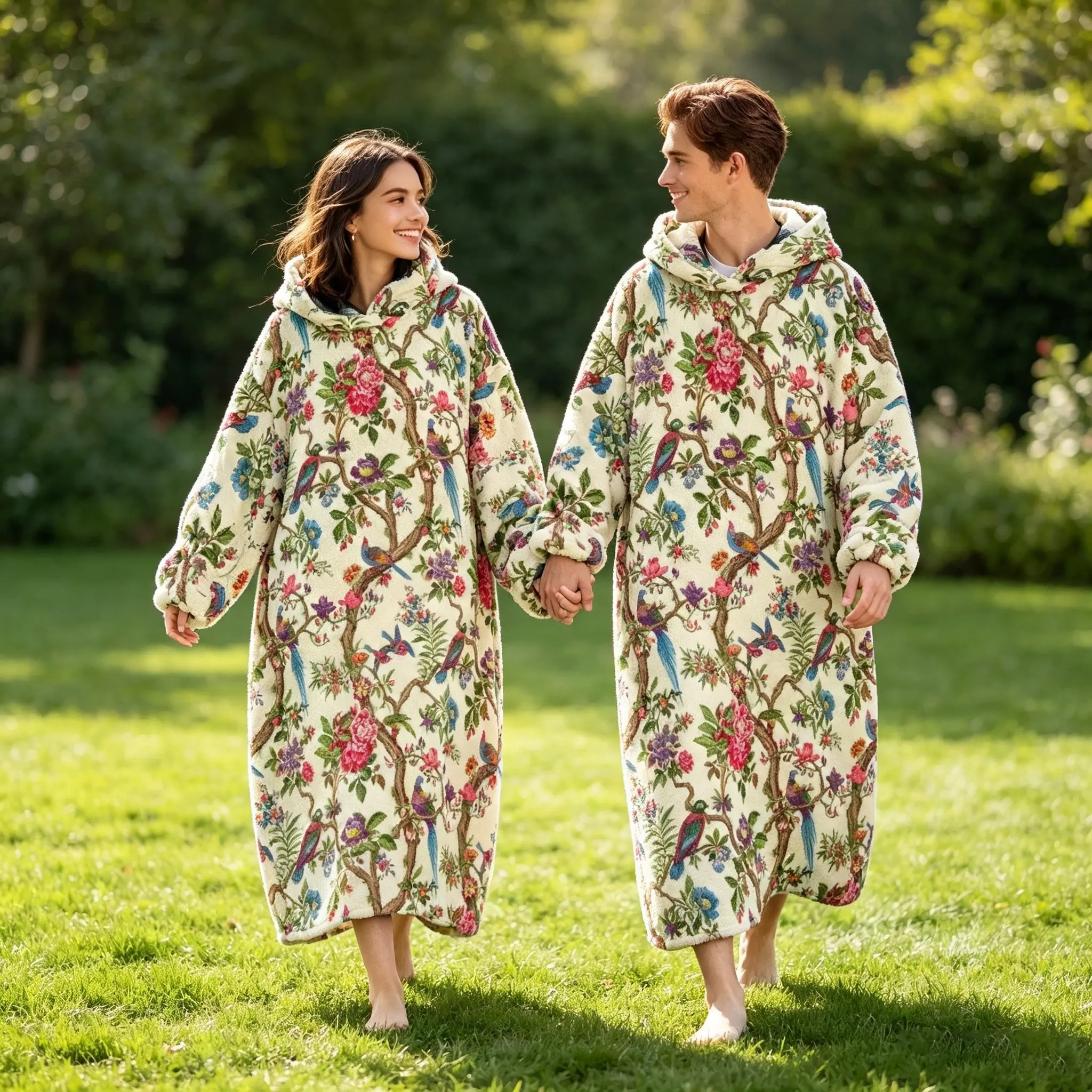 Unisex Wearable Blanket Hoodie, Large Pocket Design, Floral Print Flannel Adult Sweatshirt, Cozy & Stylish, Perfect Gift Choice
