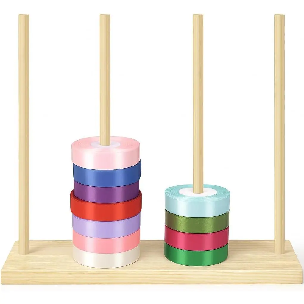 Wooden Ribbon Organizer Rack Storage, Spool & Washi Tape Holder Stand | Craft Room Sewing Thread Storage Shelf for Crochet, Mesh, Wreath Roll, Florist Arts & Holiday  Wrapping Accessories