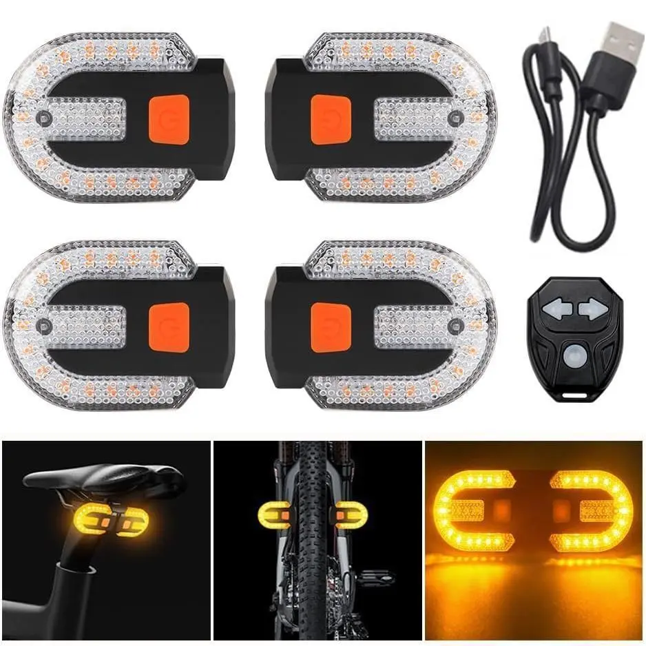 4Pcs Turn Signals for Bicycles with Alarm, USB Charging Remote Control Split/Integrated Bike Tail Light 5 Modes Waterproof Strobe Bike Rear Lights Can be Mounted on Front and Rear of Bicycle