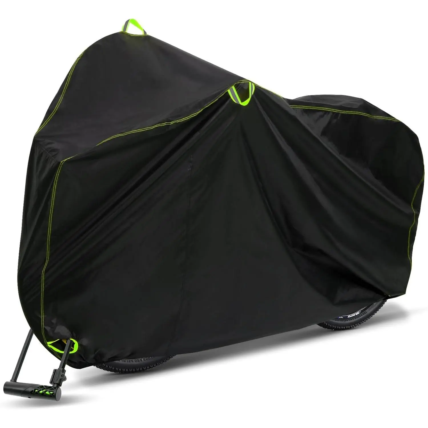 Cover  Outdoor Storage for 1/2/3 Bikes,  Cover Rain Sun UV Dust Wind Proof with Storage Bag for Mountain Road /Ebike (210D Black+Green, XL Size for 1 )