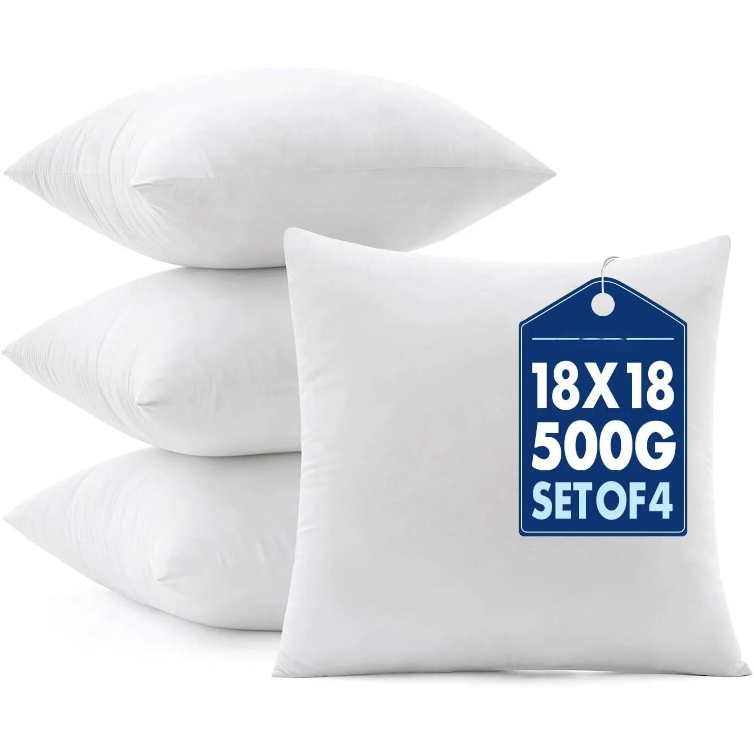 4-Pack 18x18 in Virgin Microfiber Firm Fill Pillow Inserts - Multi-Use for Bed, Couch - Ideal for Room Decor, Home Styling, House Decor