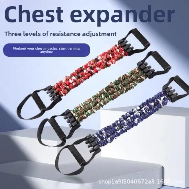 Anti-Slip Resistance Rope Chest Expander, Elastic Band with Pedal & 3-Hole Design for Men's Home Fitness Training