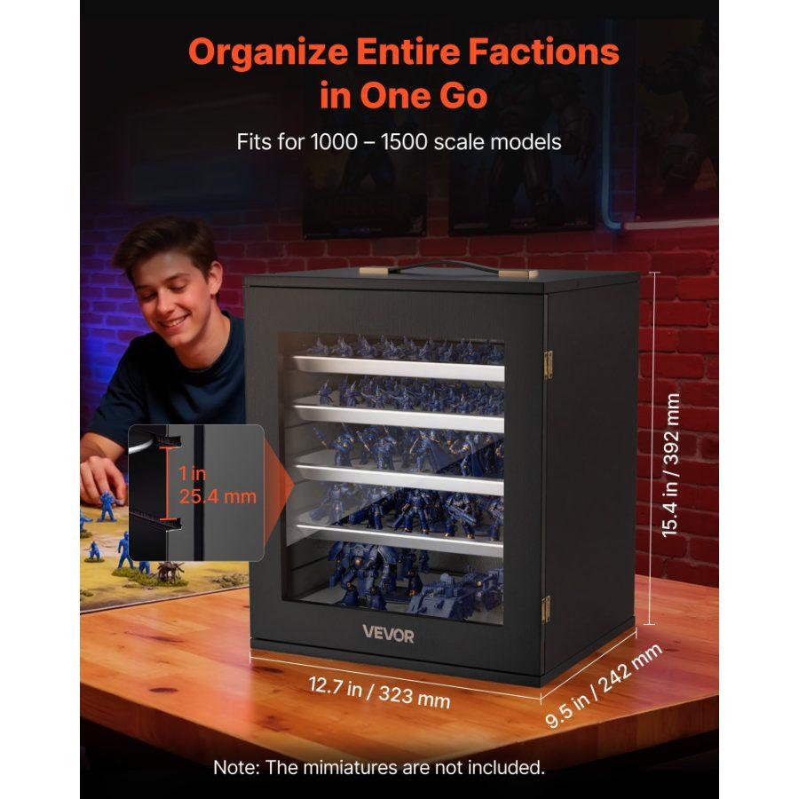 VEVOR Miniatures Storage Case, Warhammer Carrying Case Fits for 1000-1500 Scale Models, DND Gifts Wooden Miniatures Display Holder with 5 Tray 11 Slots, Case for Collectible (Minis Not Included)