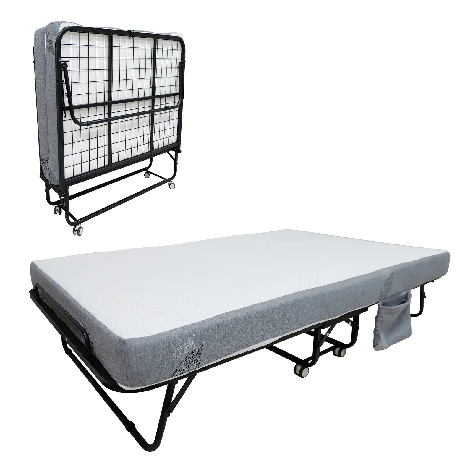 Folding Bed with Mattress, Rollaway Guest Bed on Wheels with 5-Inch Memory Foam Mattress & Sturdy Metal Frame for Adults, Space-Saving & Easy Storage