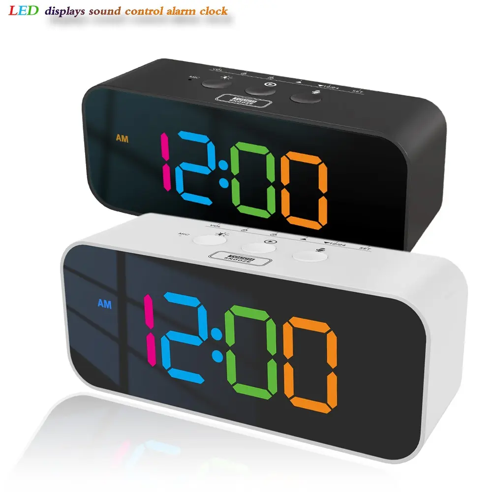 One piece of LED Digital High-Definition Color Screen Battery Alarm Clock, Voice Control, Touch, Rechargeable Mirror Display Multifunctional Fashion desktop Clock