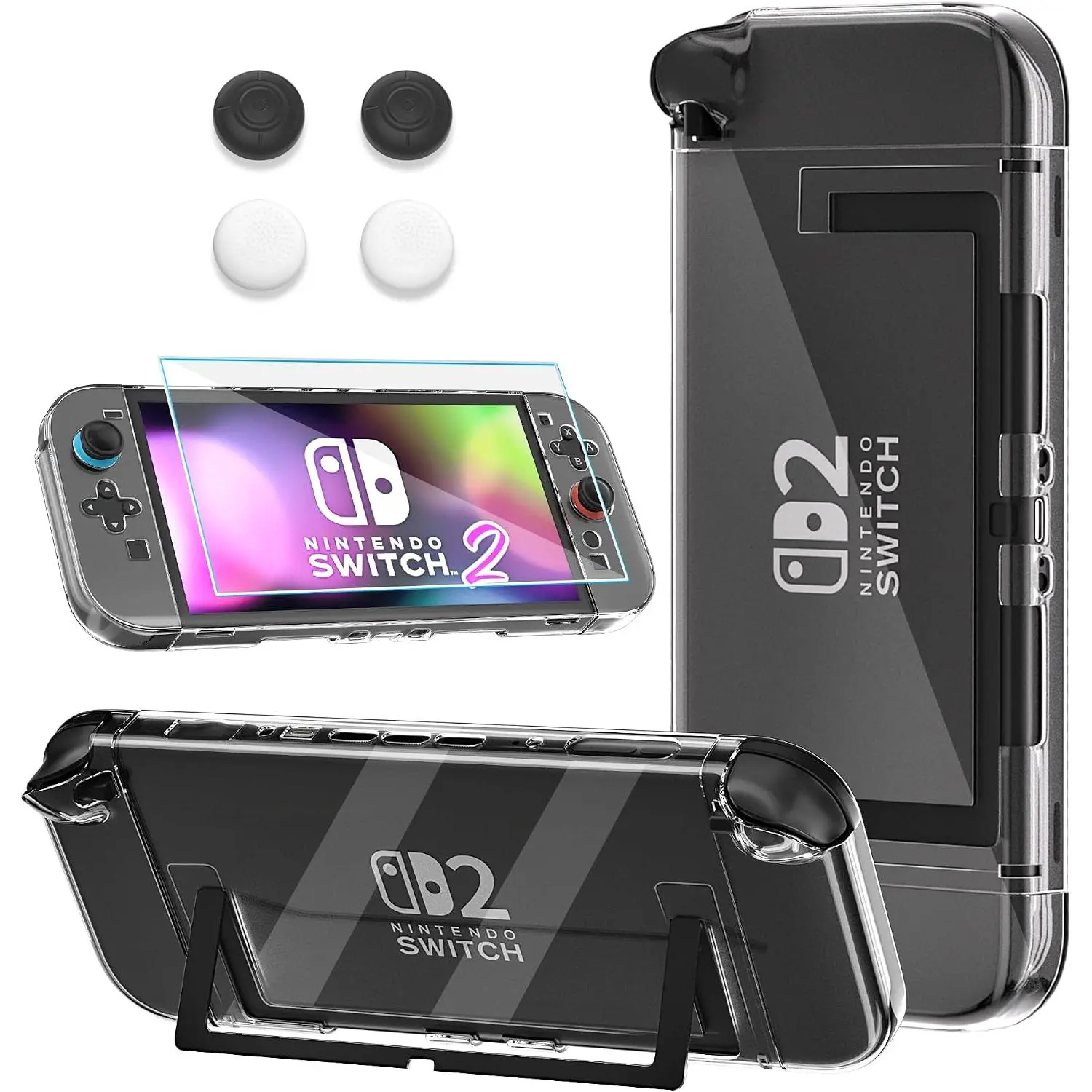 Case for   2 (2025), Hard Shell PC Accessories with Dockable Clear Protective Cover , 9H Screen Protector & 4 Thumb Grips for  2 Console & Joycon -