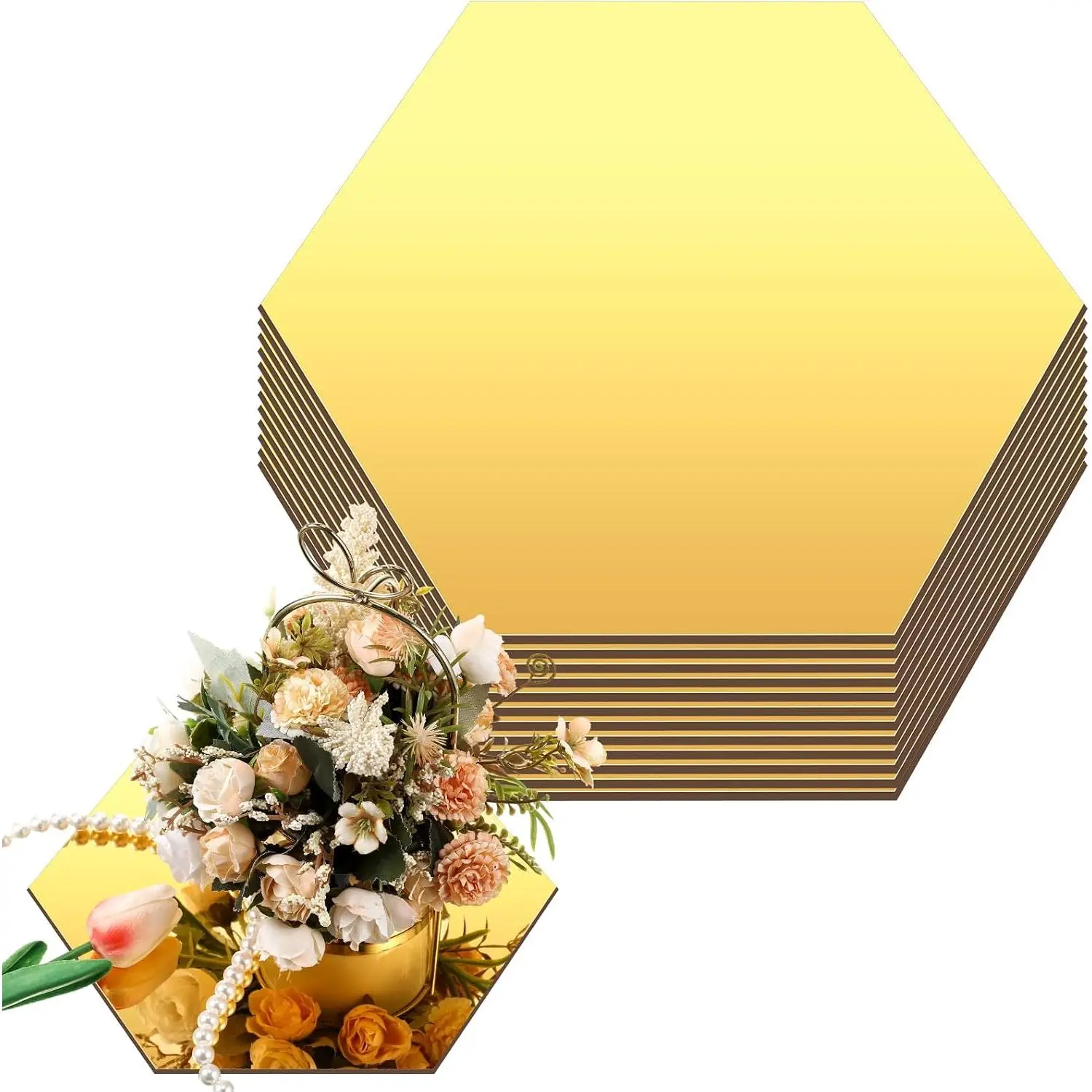 12 count  Hexagon Mirrors for Tables Centerpieces 8 Inch Hexagon Mirrors Candle Plates for Wall Wedding Table Centerpieces Hexagon Mirror Tray for  Shower Party, Thickness 1 mm