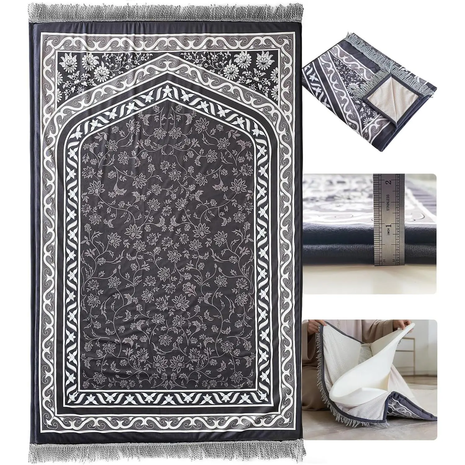 Muslim Prayer Mat, 2-in-1 Washable Prayer Rug with Removable Cover, Thick Padded Foam Janamaz Sajadah, Non Slip Islamic Prayer Mat for Men Women, Travel 31.5"x47.2"