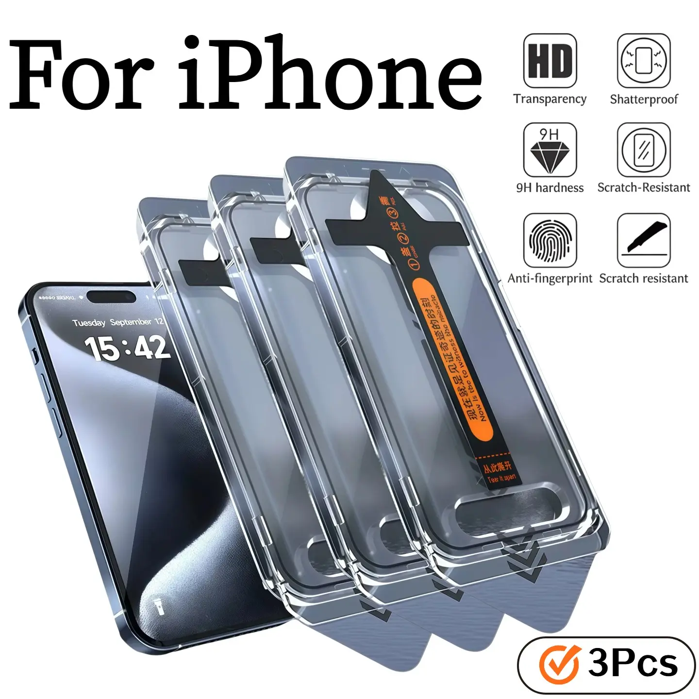 3-Pack Apple iPhone Screen Protectors, HD Tempered Glass, 9h Hardness, Bubble-Free, Easy Installation, Anti-Scratch, for Multiple Models