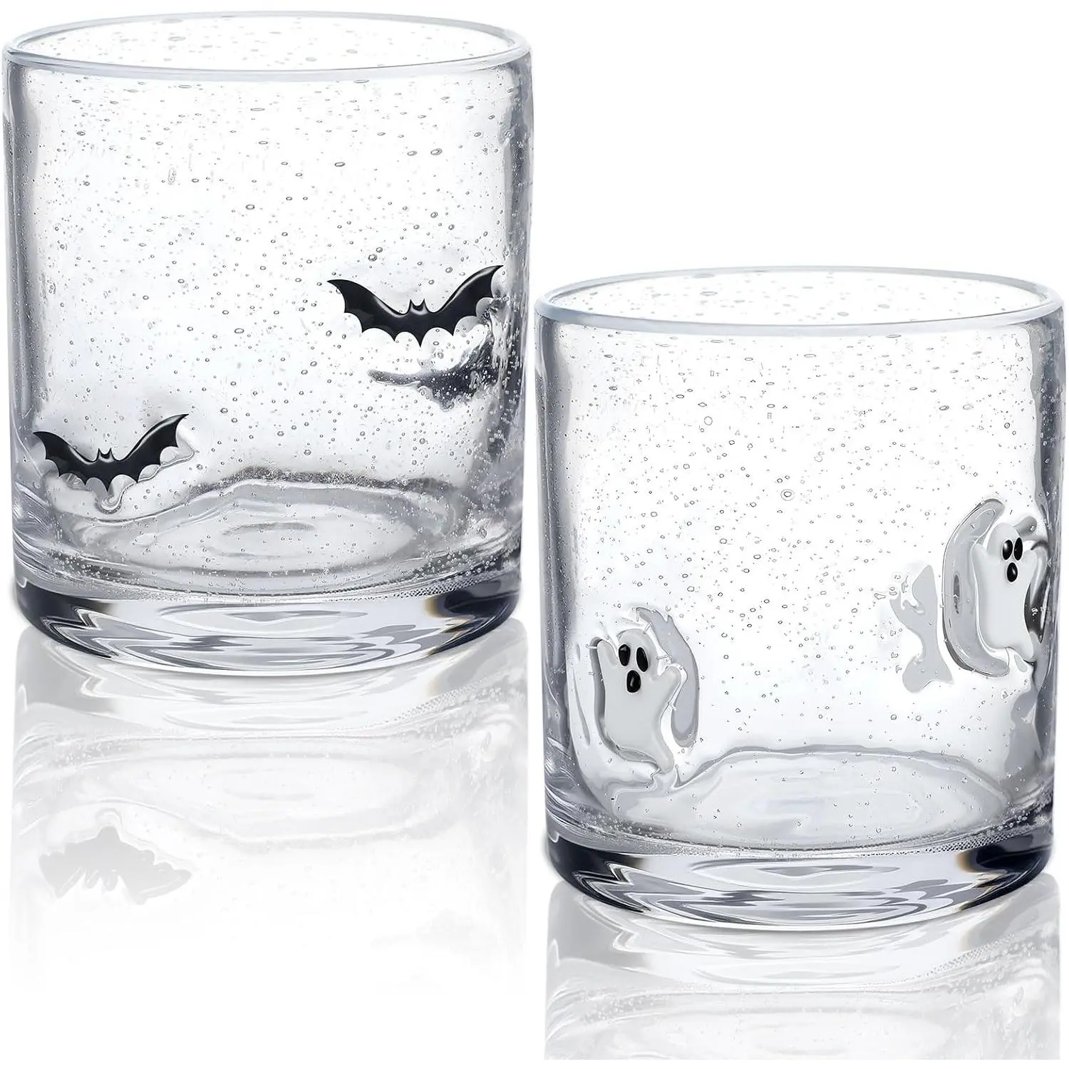 2 count Halloween Icon Juice Glass 14 Ounce  Bat Themed Drinking  Glasses for Party, Spooky Cute Double Old Fashioned  Cups for  Bar Decor Lovely Gifts