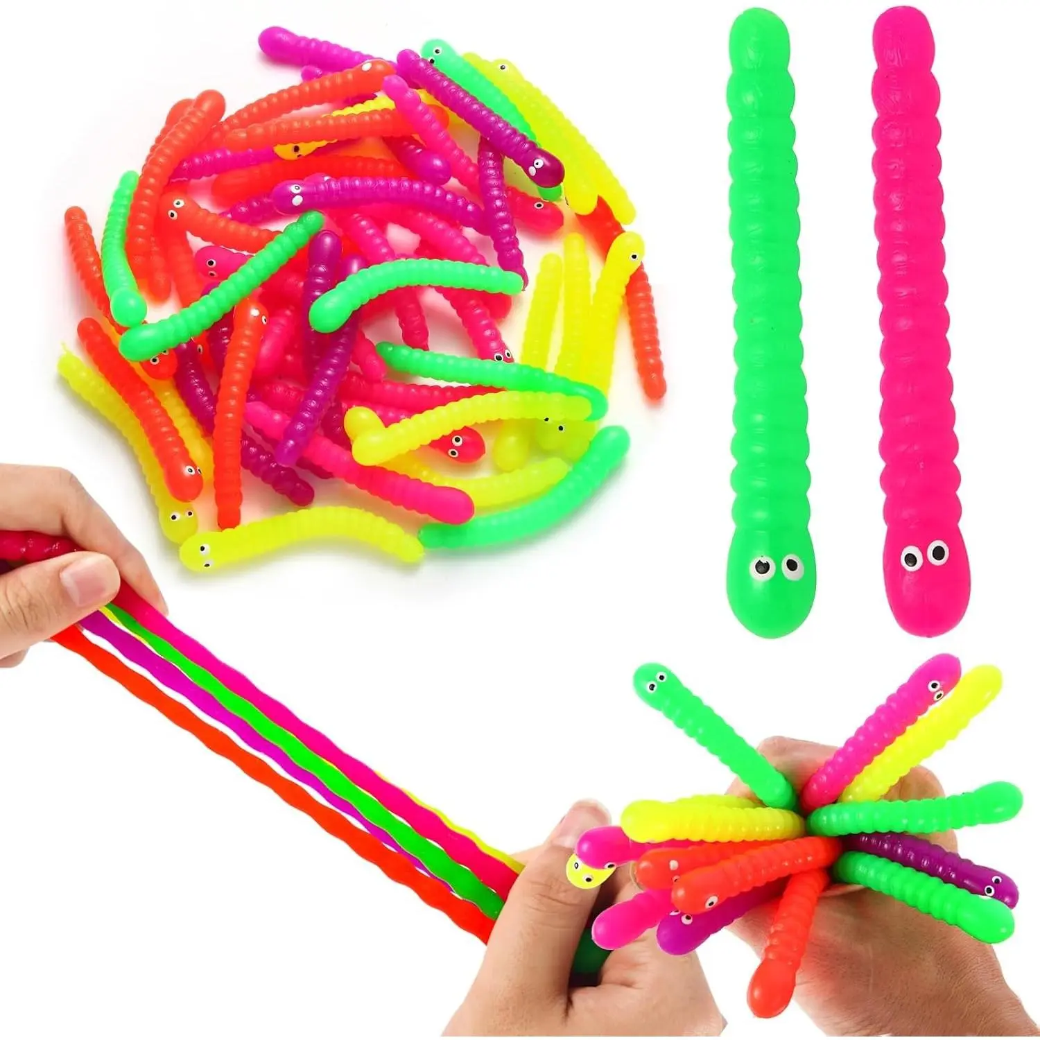 50 PCS Stretchy Fidget Toys, Colorful Stretchy Strings, Sensory Fidget Worm Stretch Toys for Kids, Stocking Stuffers, Party Favors for Boys and Girls, Classroom Prizes, Pinata Fillers, Goodie Bag Stuffers