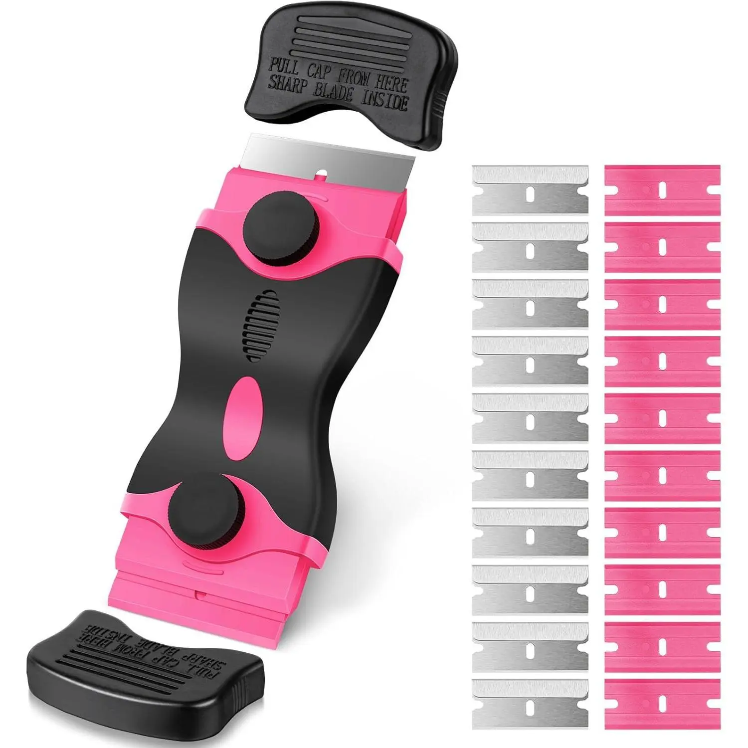 Pink Razor Blade Scraper Tool Cleaning Razor Scraper for Glass Glass Top Stove Scraper for Oven Door Razor Scraper Gift for Women 2-in-1 Scraper Tool Set with 10Pcs Razor Blades for Removing Window Labels