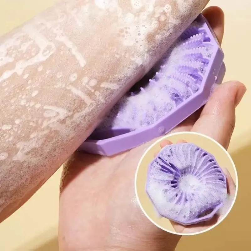 1P Soft Silicone Body Scrubber Bath Brush with Ergonomic Handle Portable Shower Massage Cleaning Exfoliating Home Tool Wholesale