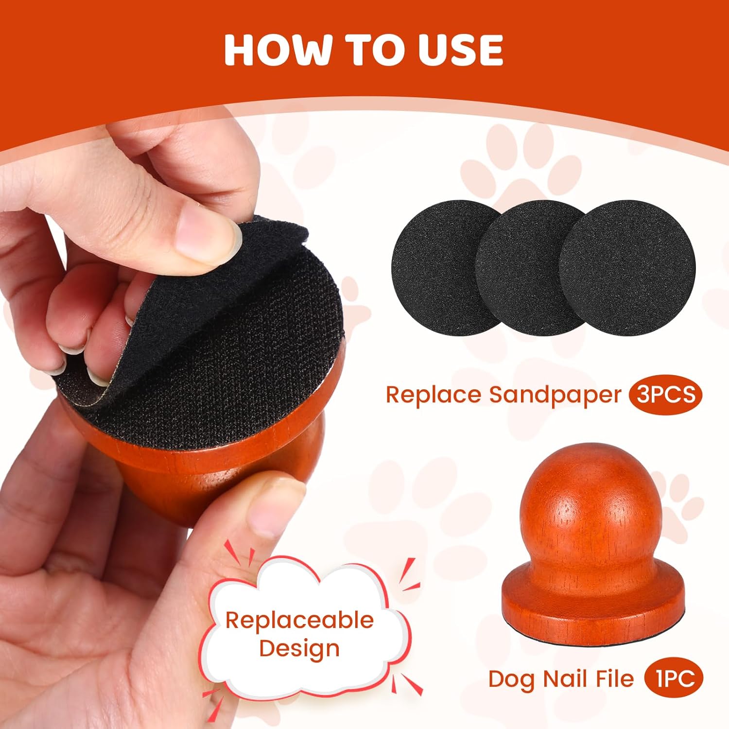 Wooden Dog Nail File, Dog Nail Scraper with 3 Counts Replaceable Sandpaper, Stress Free Dog Nails Grinding Board Trimmer for Pets Dogs Cats