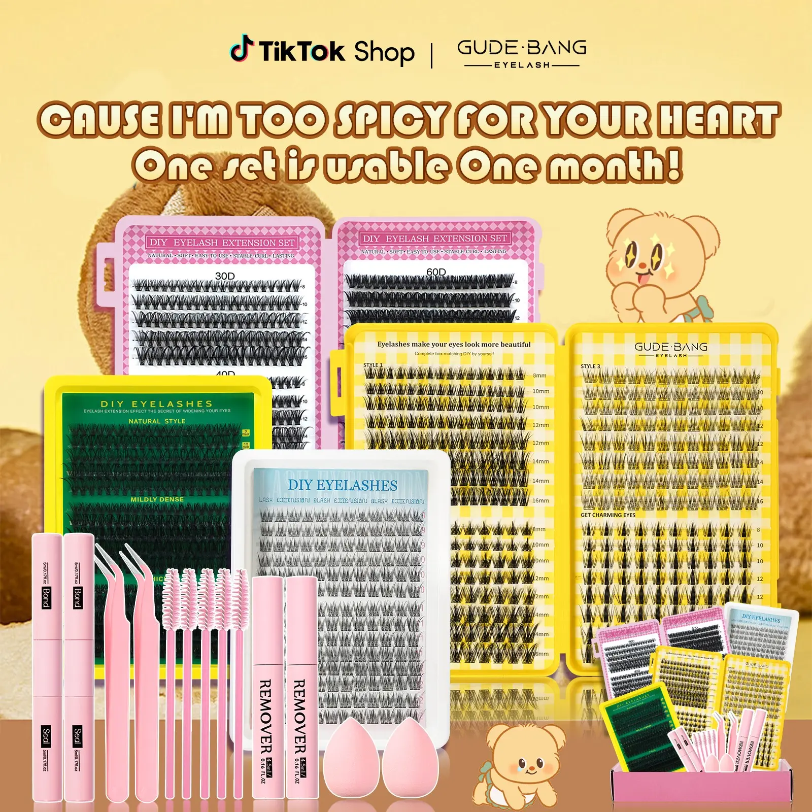 Clustered eyelash extension set, single long and short artificial eyelashes, homemade and natural appearance eyelash extension products with accessories, self-planted curled eyelashes, Eyelashes Extensions