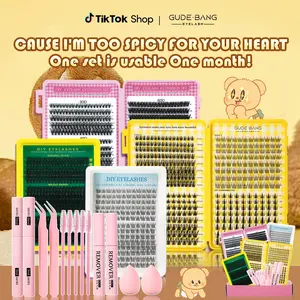 Clustered eyelash extension set, single long and short artificial eyelashes, homemade and natural appearance eyelash extension products with accessories, self-planted curled eyelashes, Eyelashes Extensions
