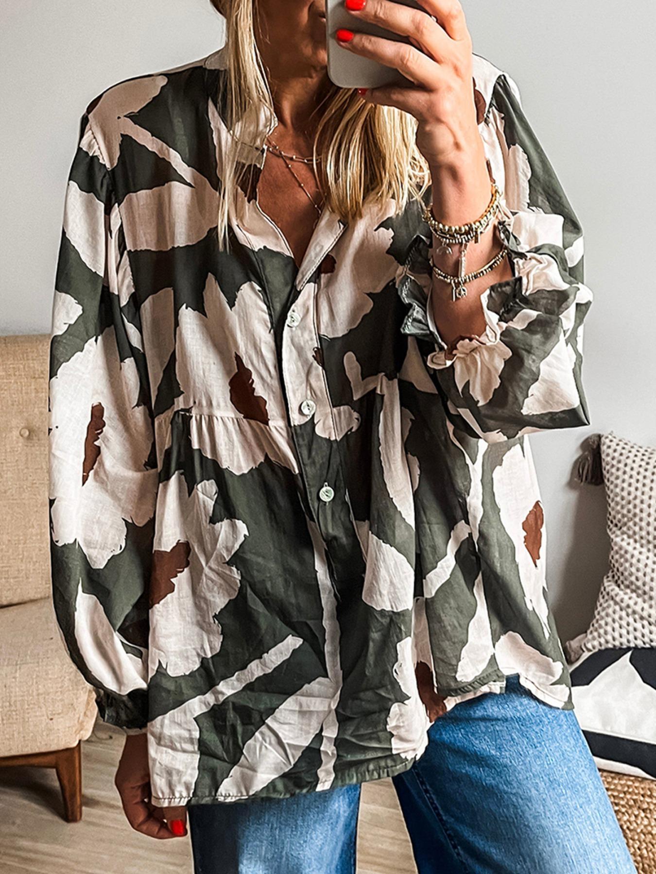 Women's Floral Print Long Sleeve Blouse, Casual Button Top for Daily Wear, Ladies Clothes for All Seasons