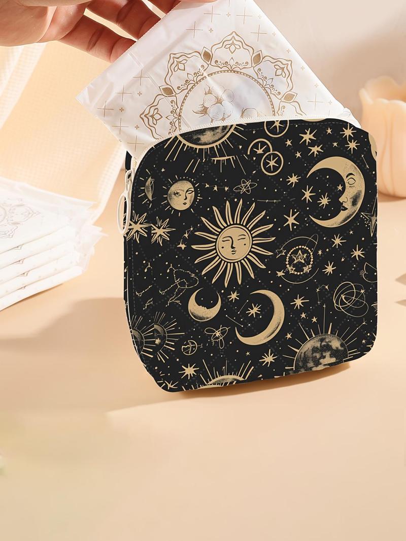Moon & Star Pattern Portable Sanitary Napkin Storage Bag, Lightweight Tissue Bag for Women's Products, Travel Cosmetics Storage Bag, Travel Organizer Bag