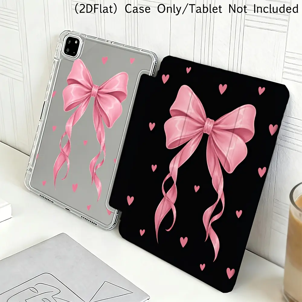 Tablet Case, Pink Bow And Tiny Hearts Pattern Cover With Kickstand, Shockproof Fit For iPad 8/9/10, iPad Air 5/6/7/8, iPad Pro 11 Inch, Coquette Aesthetic For Girls And Students, Great For Gifting Computer Protection