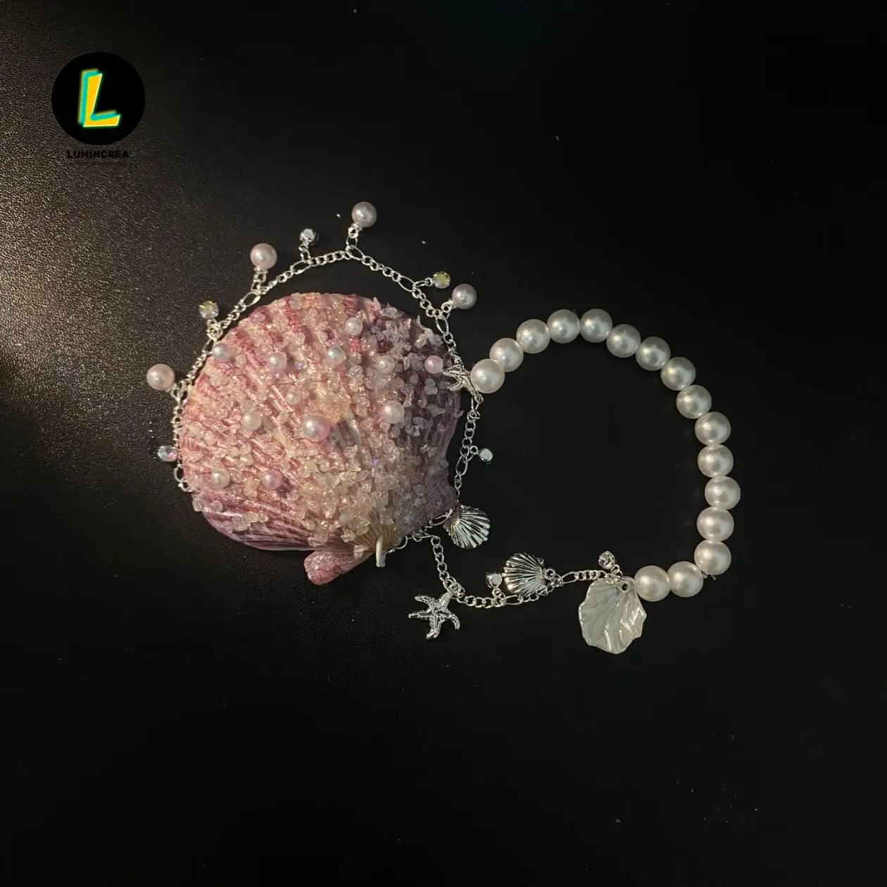 Mermaid Imitation Shell Pendant with Oceanic High-Value Beaded Chain, Girl-Focused Hanging Decor for Home Supplies Accent