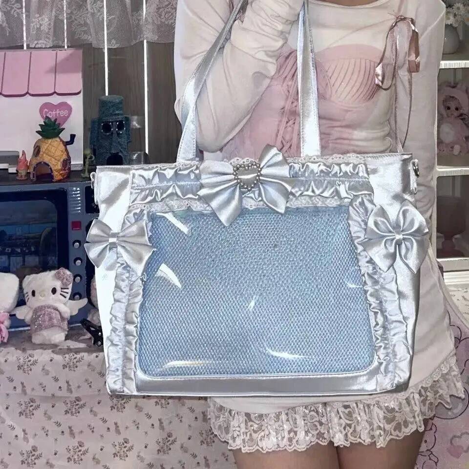 New Y2k Sweet Ita Crossbody Bag Lolita Girl Transparent Tote Bag Women Large Capacity Lace Shoulder Bag Cute DIY Display Handbag