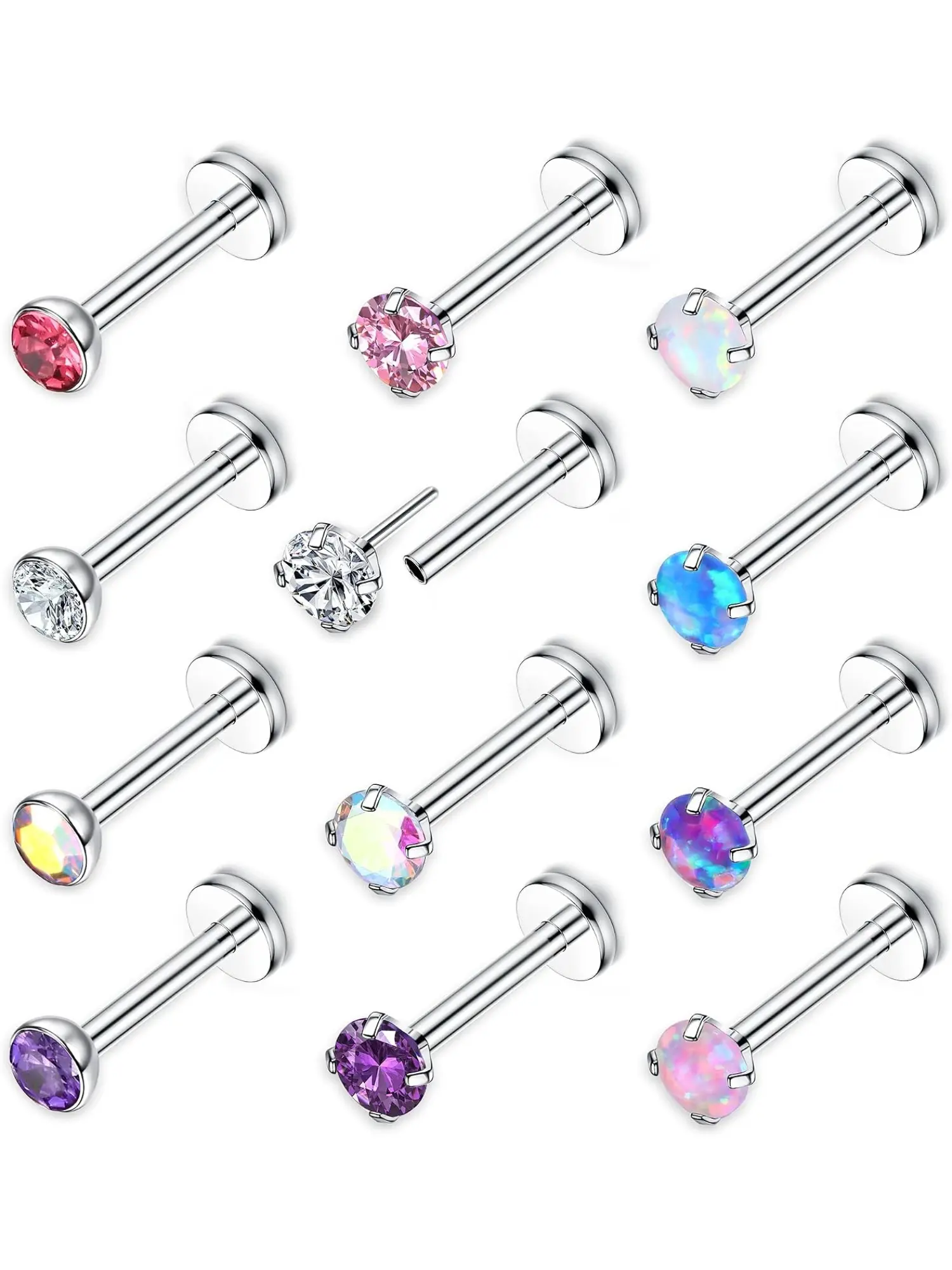 20G Stainless Steel Piercing Jewelry for Women Men, Threadless Push-in Flat Back Labret & Nose Studs, Multi-use Lip Tragus Helix Medusa Cartilage Piercing Set, Hypoallergenic Daily Piercing Accessory