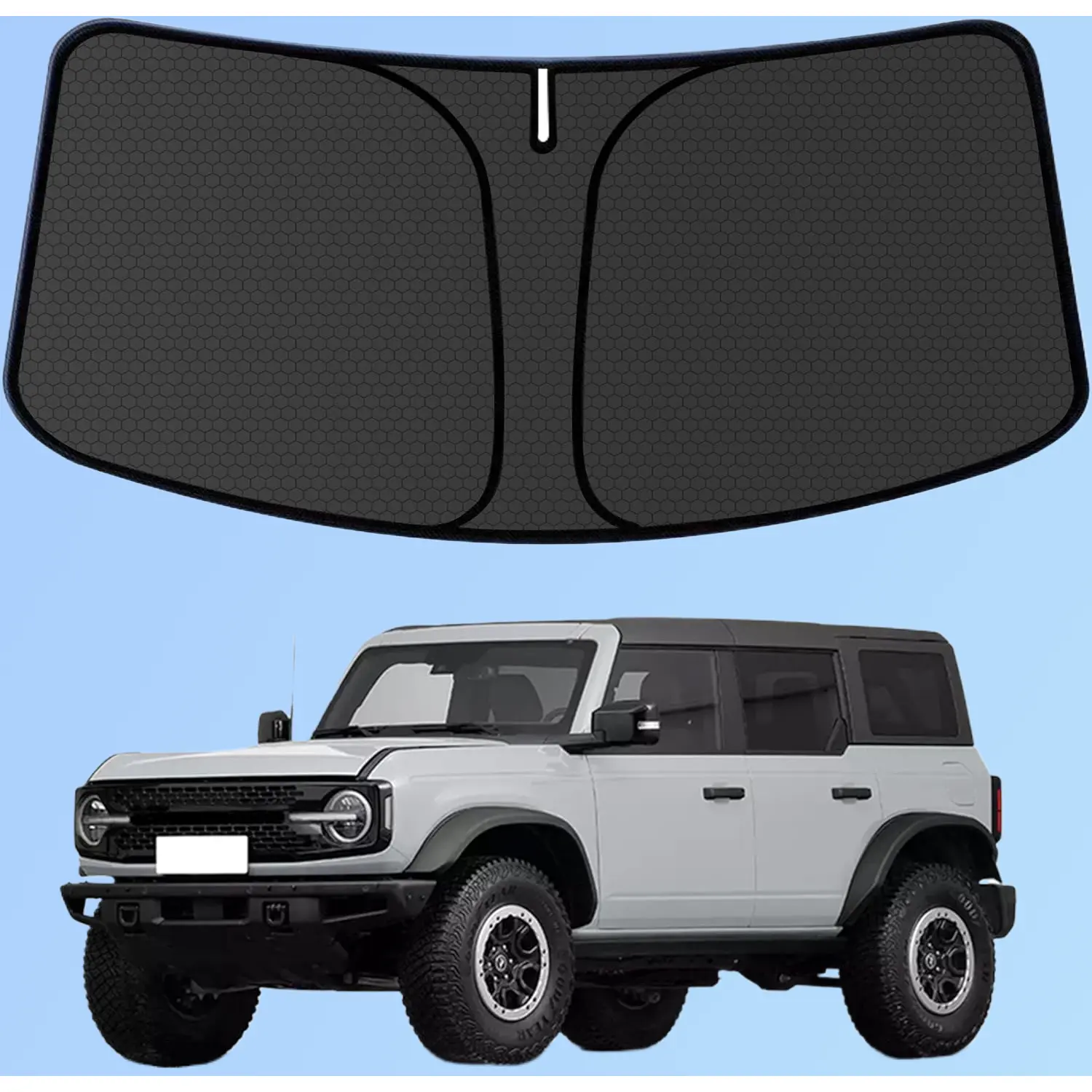 57"*31" Bronco Customized Windshield Sun Shade for 2021-2026 Bronco 2/4Door (Not for Bronco Sport) Front Window Sunshade Visor Protector Foldable