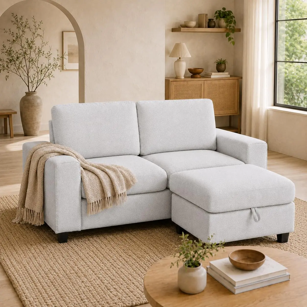 Garvee L Shaped Sectional Sofa with Ottoman, Compact and Stylish Small Couch Ideal for Living Room Seating and Relaxation