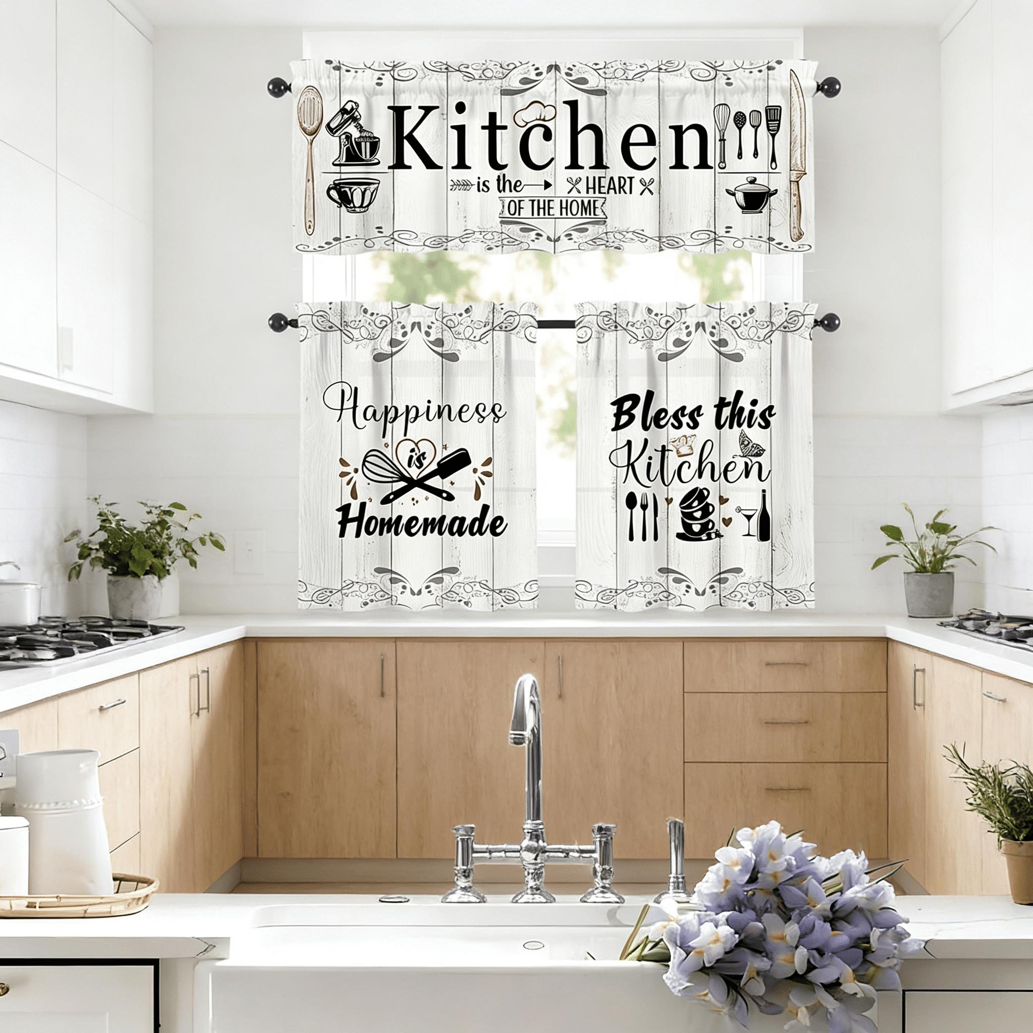 SoftHaven Home Made in USA Vintage Rustic Farmhouse 3-Piece Kitchen Curtains & Valances Set, Elegant Country Style Rod Pocket Window Drapes, Reusable Washable Polyester Home Decor for Kitchen Windows