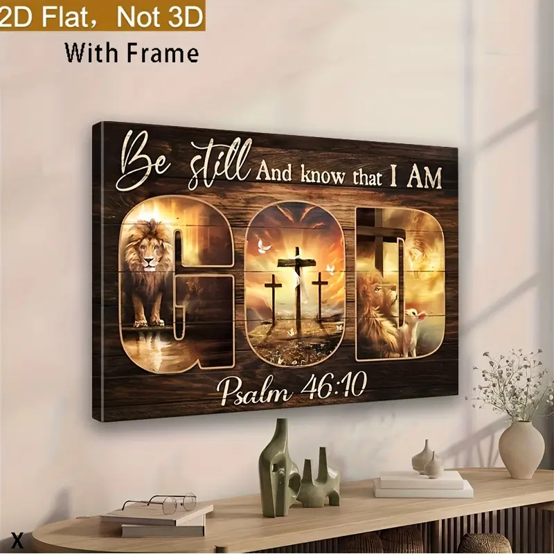 2Dflat framed 2D canvas, 1-piece framed Bible scripture canvas poster - Christian religious wall art, Psalm - ready-to-hang spiritual decoration for living room, bedroom, church - warm golden/brown tones wrapped in a frame - Christian inspirational gift,