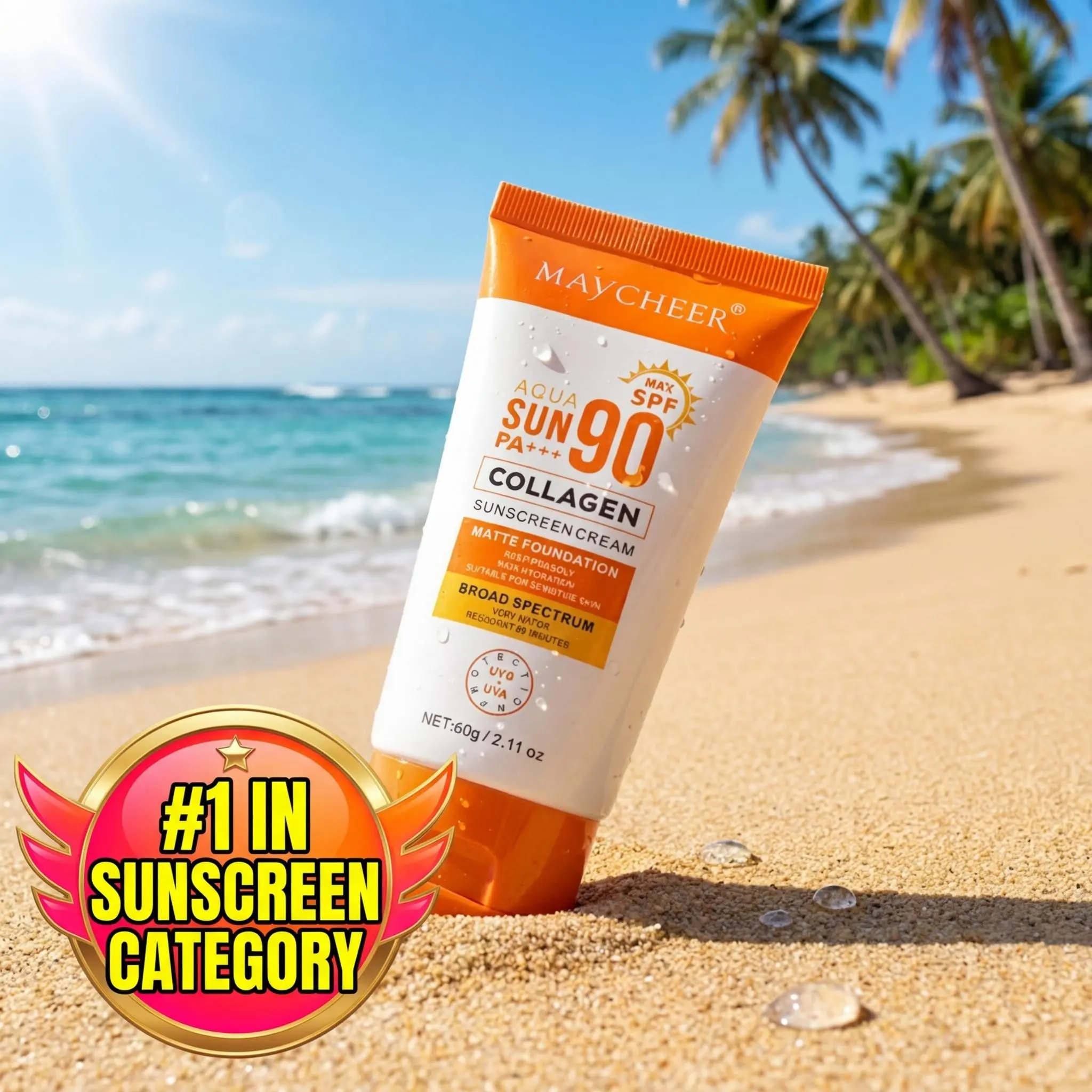 (A) [Free shipping] MAYCHEER sunscreen SPF 90+| Light and not greasy| UV protection for face| Summer essential