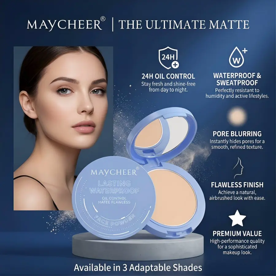 2-Pack Maycheer Long-Lasting Setting Powder, Waterproof Sweatproof Oil-Control, Matte Finish, Covers Pores & Flaws, 10g/0.35oz, Buy One Get One Free