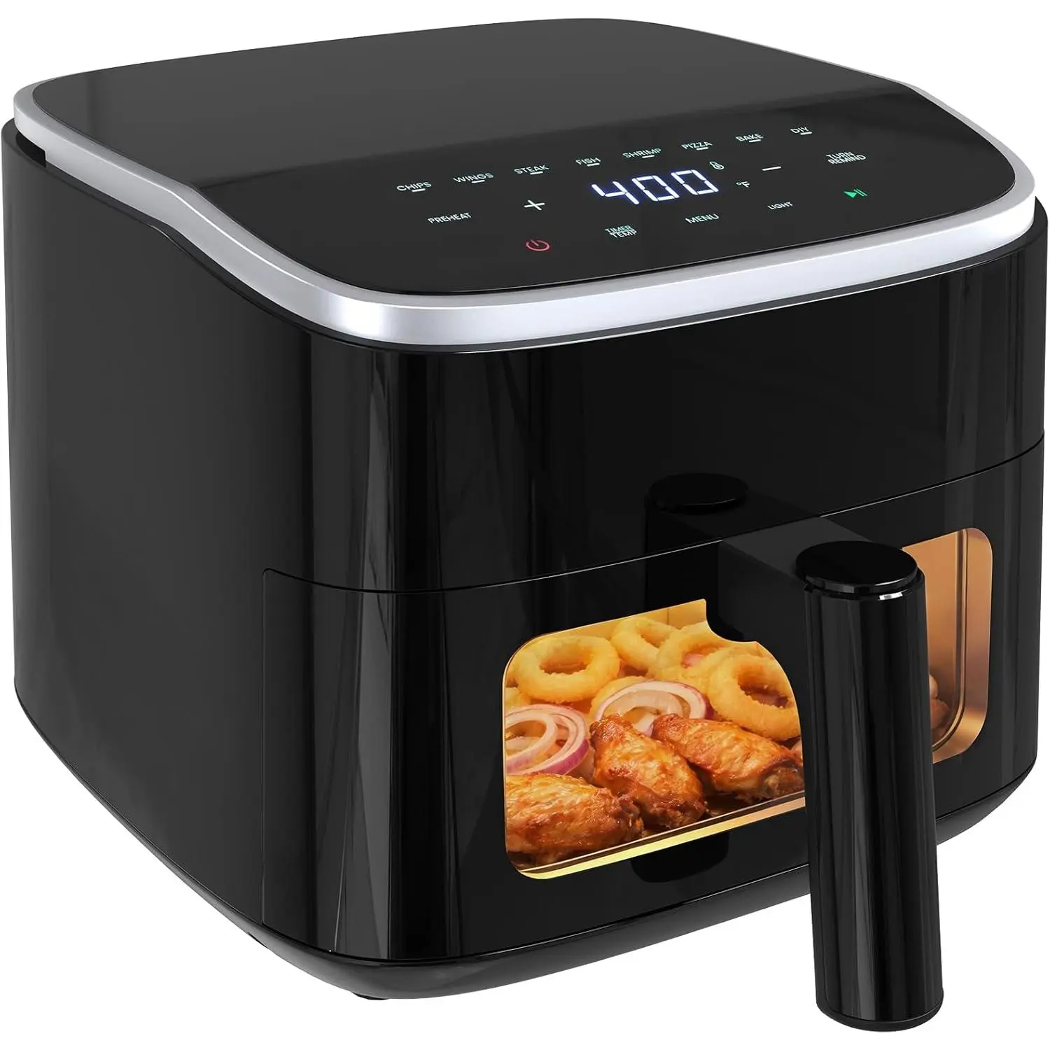 4 Quart Compact Air Fryer with Internal Viewing Light & Clear Window, 8 Pre-set Cooking Modes, Smart Digital Touch Control, Non-stick Cooking Basket, Multi-function for Frying, Roasting, Grilling & Reheating, Easy Dishwasher Cleaning