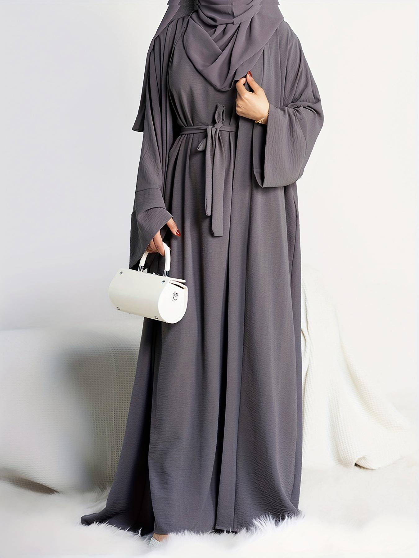 Muslim Lady 2pcs Abaya Set Eid Abaya Inner+open Abaya With Pocket