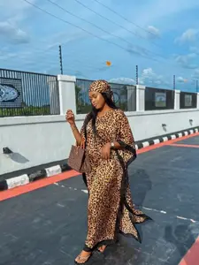 Boho Style Bohemian Women's Elegant Leopard Print Long Robe Set, Long Dress + Headscarf Scarf Hairband, Daily Beach Vacation Sun Protection Lightweight Wrap