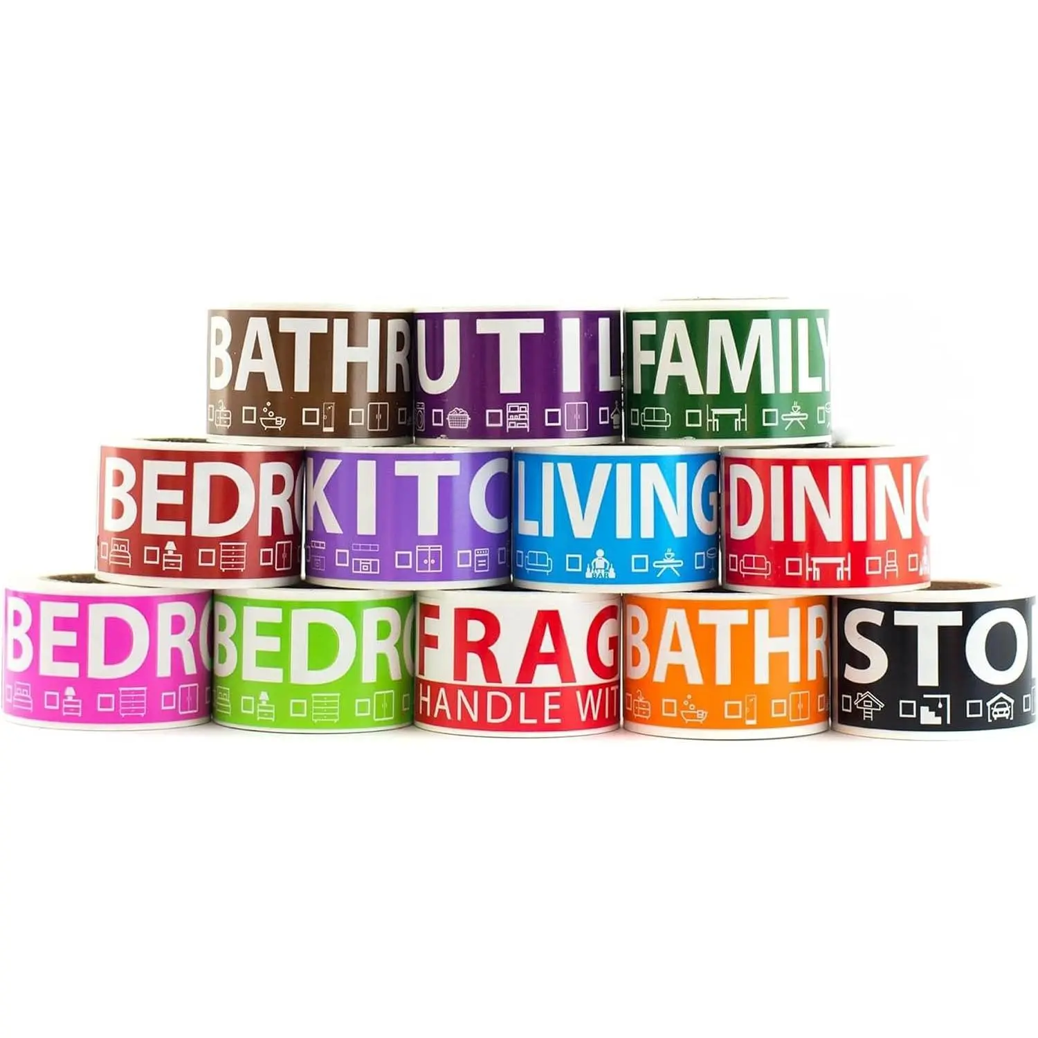 600 Color-Coded Moving Labels for 3 Bedroom House – 12 Room Labels (50 Each) + Fragile Stickers for Moving Boxes, Supplies, Wardrobe Boxes & Apartment Moves