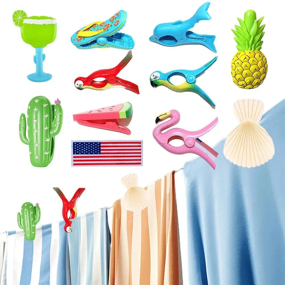 Cute Animal Beach Towel Clamp Animal Decorative Clothes Pegs Pins Plastic Animal Towel Wind Clips for Sun Lounger Beach Sunbed
