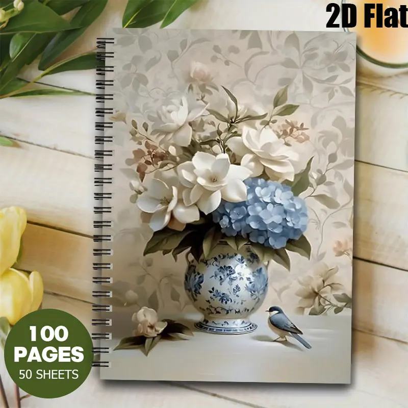 1 Spiral Coil Notebook 5.7x8.26 Inch, Floral Art Design, High-Quality Lined Pages, Durable Binding, Perfect for Daily Journaling, Travel Notes, Home Office Use, Ideal Gift for Birthdays, Mother's Day, Stationery Lovers [2D] Flat