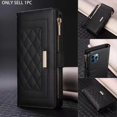 Fashionable Quilted Pattern Zipper Wallet Phone Case, Multi-functional Phone Case with Card Slot, Phone Accessories for iPhone 18 17 Pro Max 17 Air 16 Pro 15 Plus 14 Plus 13 12, Cover, Protective Cover