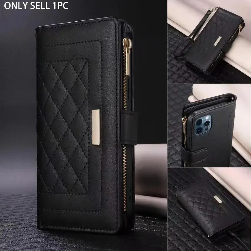Fashionable Quilted Pattern Zipper Wallet Phone Case, Multi-functional Phone Case with Card Slot, Phone Accessories for iPhone 18 17 Pro Max 17 Air 16 Pro 15 Plus 14 Plus 13 12, Cover, Protective Cover