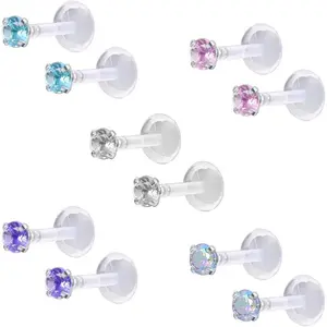 10-12Pcs 16G Clear Bioflex CZ Stone Labret Monroe Lip Ring Helix Tragus Cartilage Earrings Stud