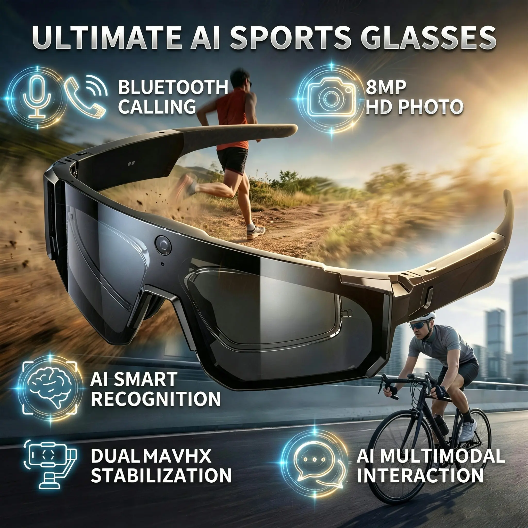 Ai Smart Glasses with Camera, 4K Video Recording, Polarized Sports Sunglasses, 3D Surround Sound, Wireless Audio Eyewear, Ai Chat Call, Multifunctional Smart Glasses, Men's Goggles, Wearable Smart Glasses